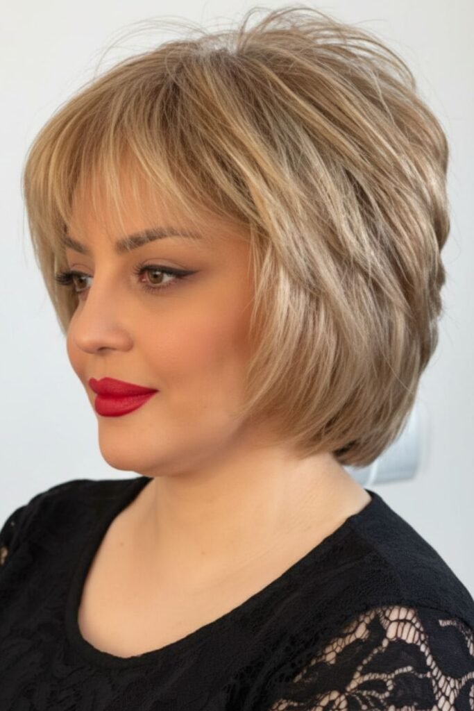 Textured Stacked Bob Haircut with Feathered Ends