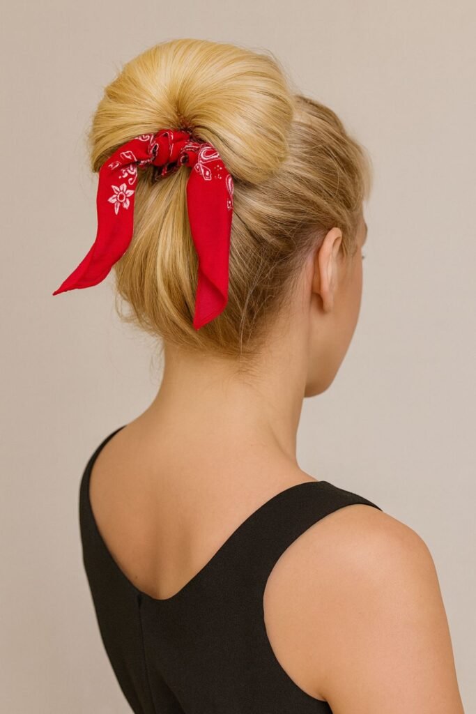 Zig Zag Bun with Bandana Wrap