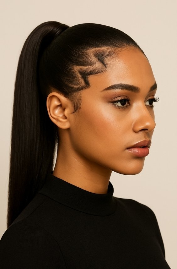 Zig Zag Part with Sleek Ponytail