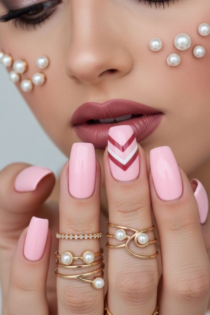 Baby Pink Gloss With Ribbon Chevron