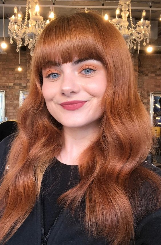 Bright Copper Hair with Blunt Bangs