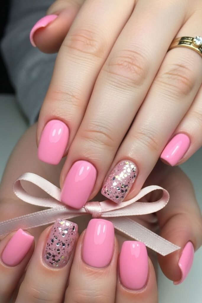Bubblegum Pink With Ribbon And Glitter Dots