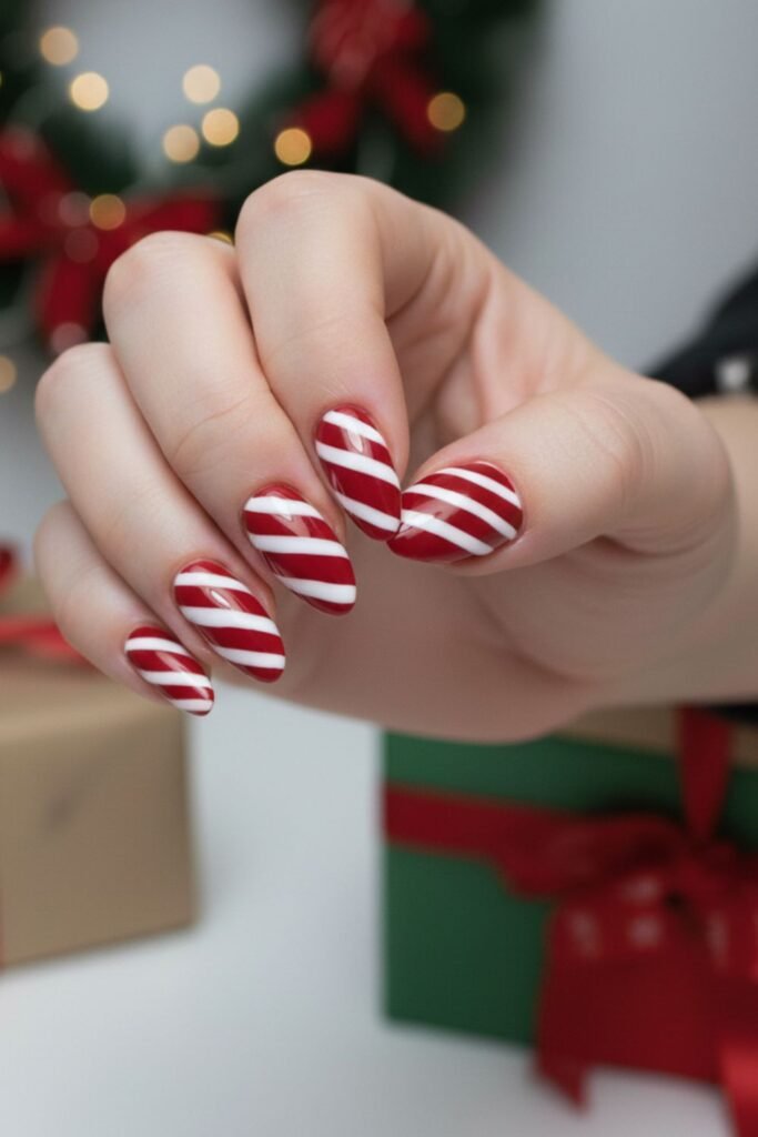 Candy Cane Christmas Nail Art Idea