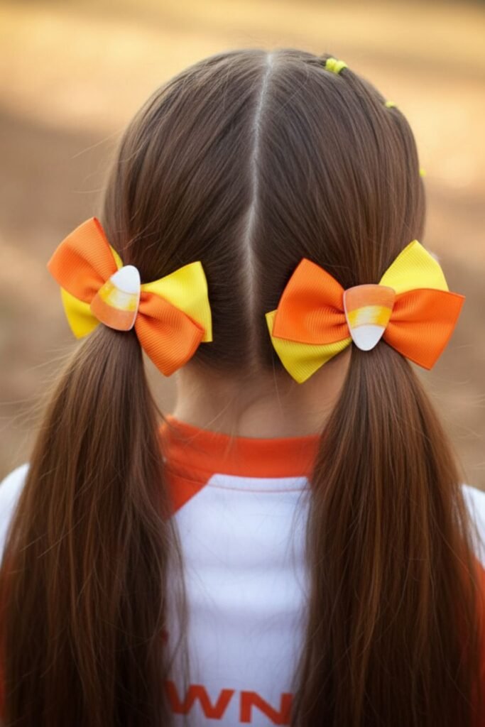 Candy Corn Pigtails with Bows