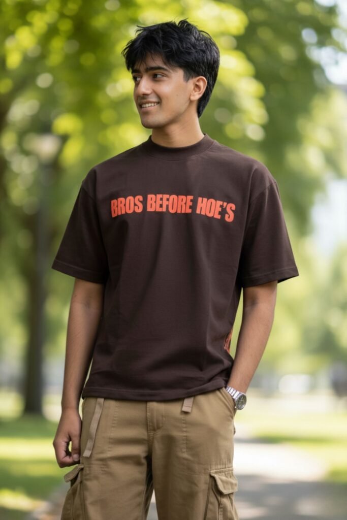 Casual Coffee Tee with Cargo Pants