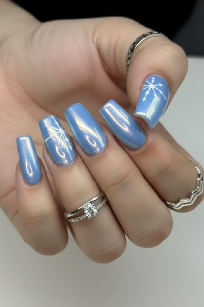 Chrome Blue Simple Nail Design