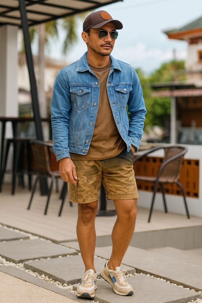 Coffee Tee with Denim Jacket