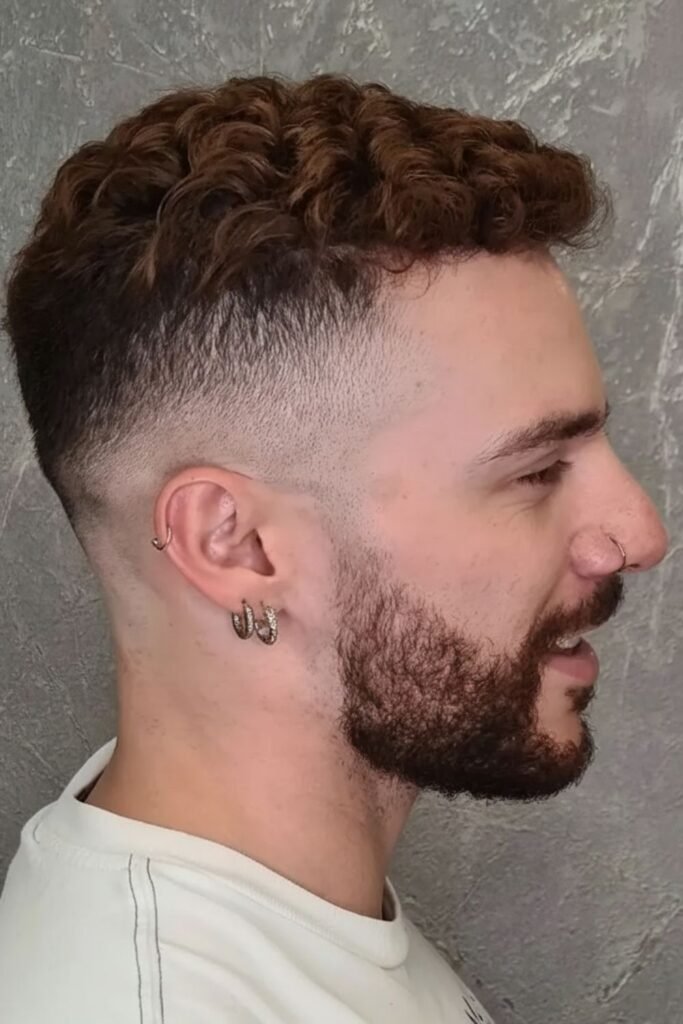 Curly Drop Fade With Shaved Sides