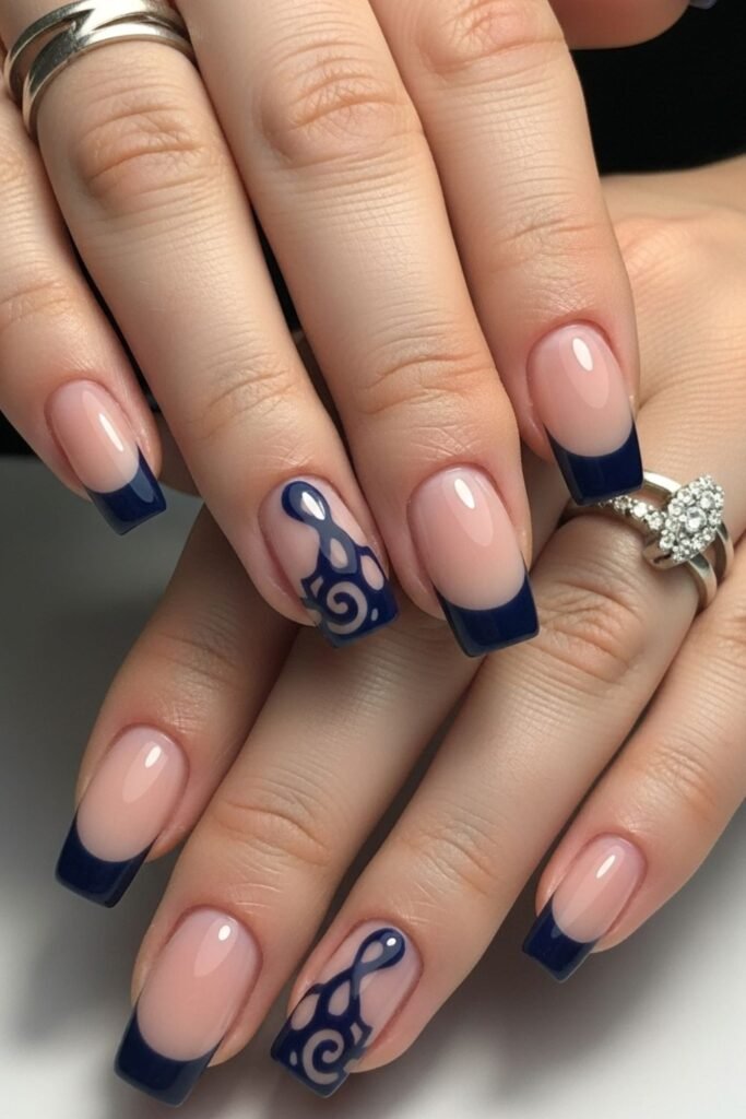Dark Blue French Manicure
