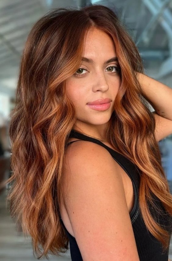 Deep Auburn Waves with Face-Framing Highlights