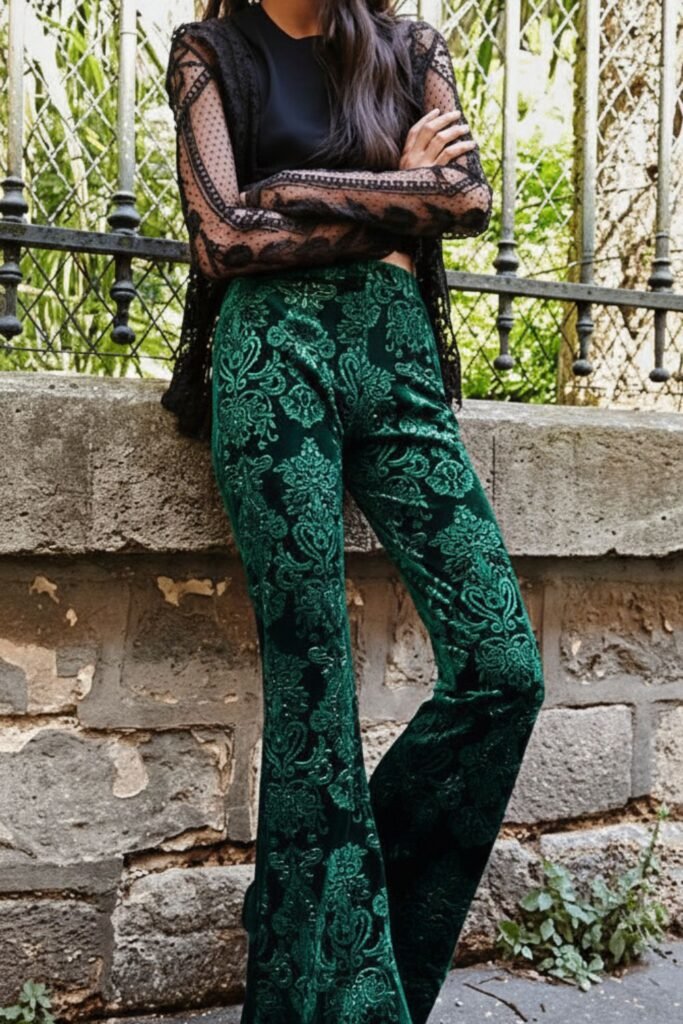 Flare Green Jeans with Boho Top