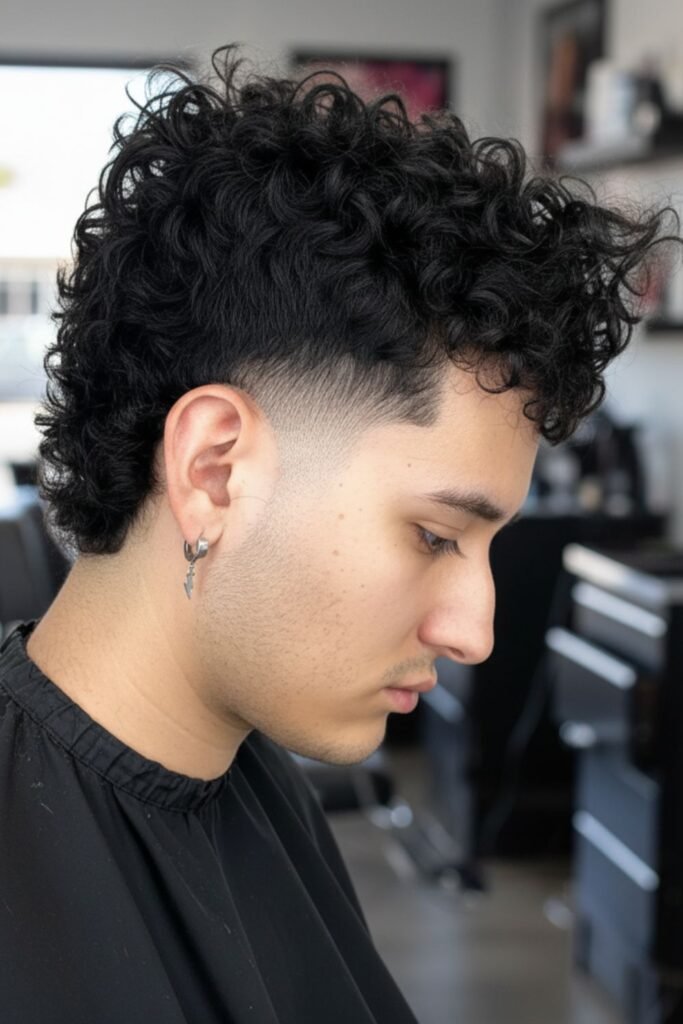 Flat Top Curly Temple Fade