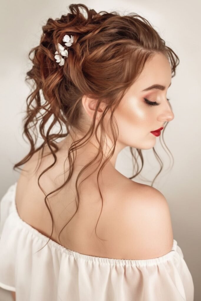 Floral Crown Bun with Loose Tendrils