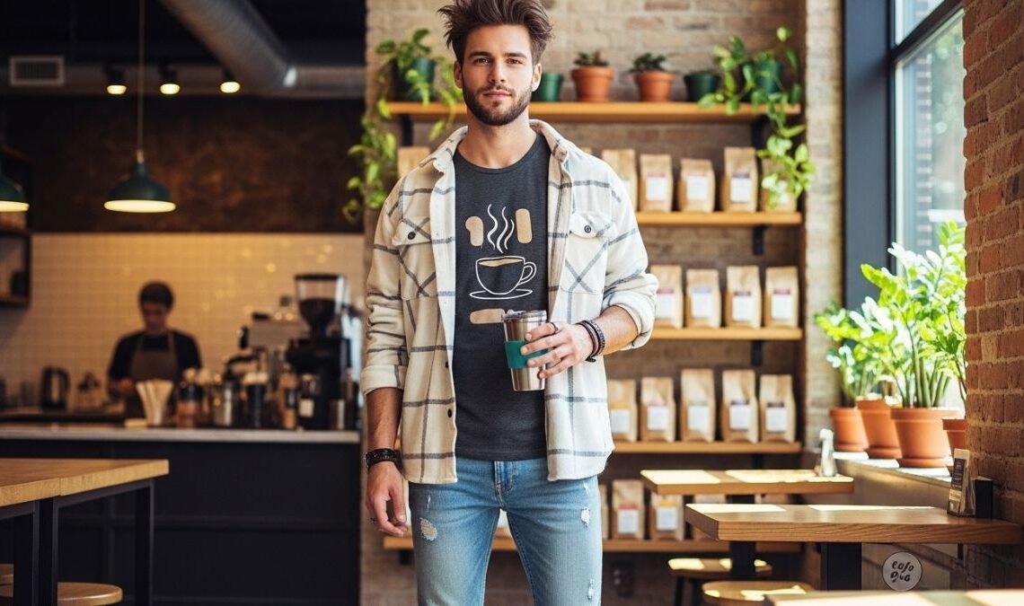 Gen Z Coffee Color Shirt Outfits for Men