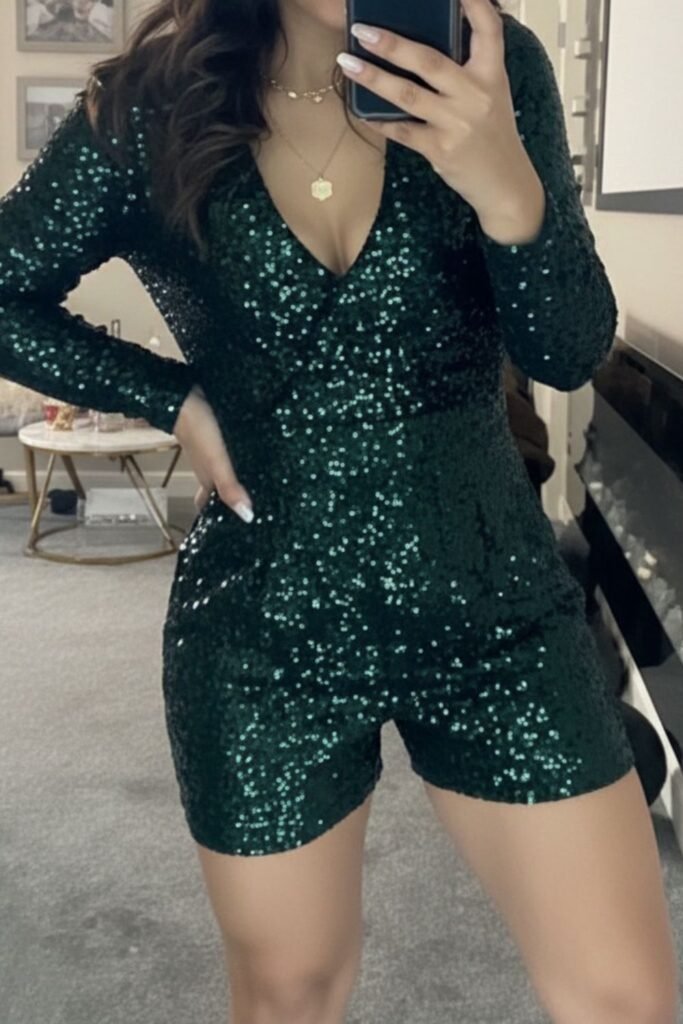 Glitter Bodysuit & High-Waisted Shorts