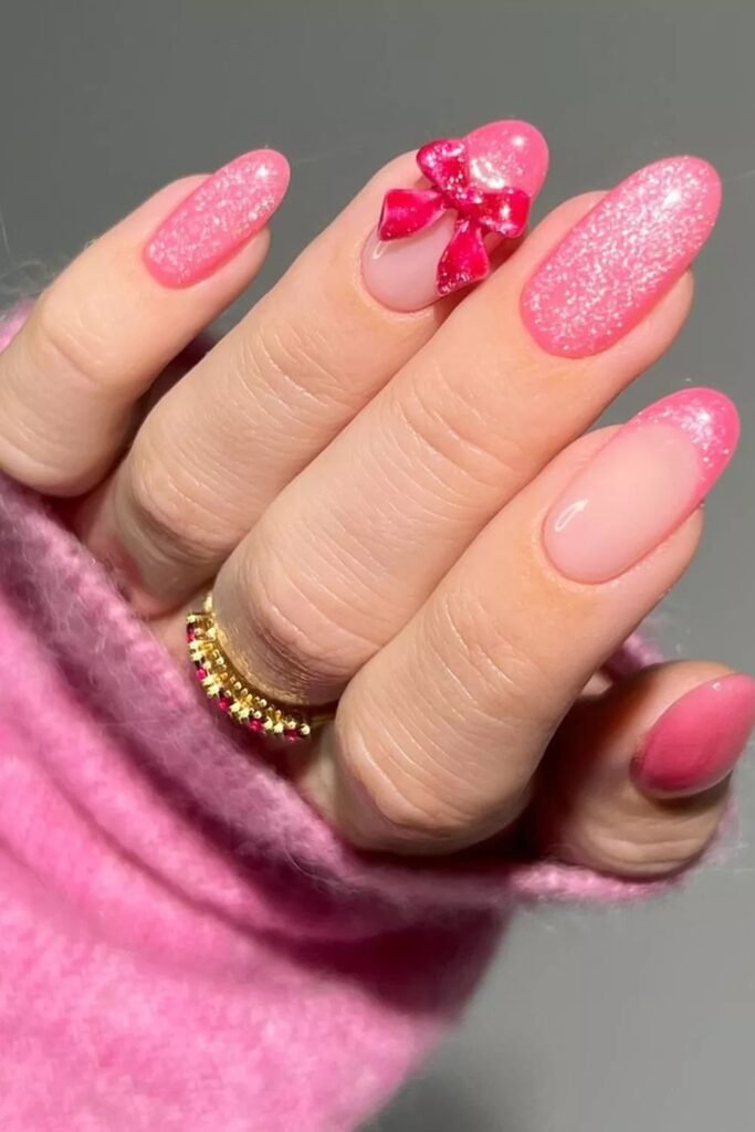 Glitter Pink Base With Ribbon Overlay