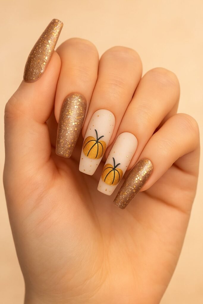 Glitter Pumpkin Nails