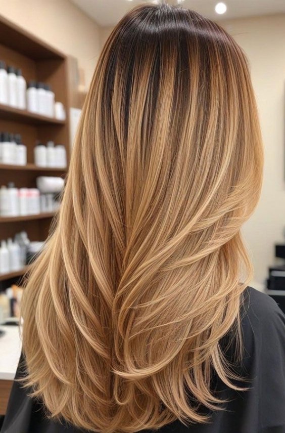 Golden Ginger Ombré on Long Layers