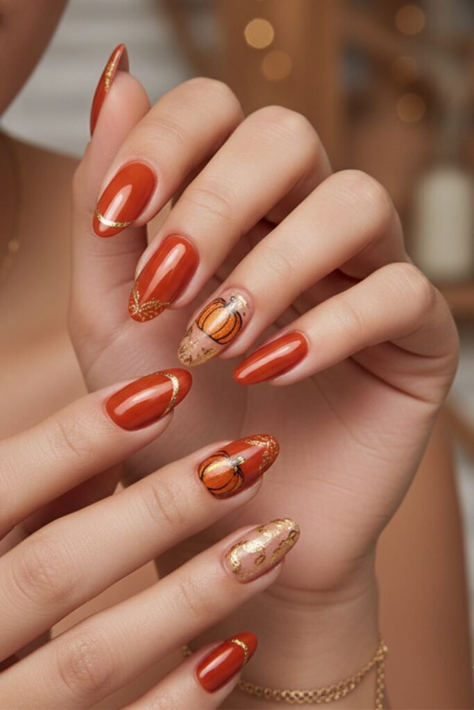Golden Pumpkin Nails