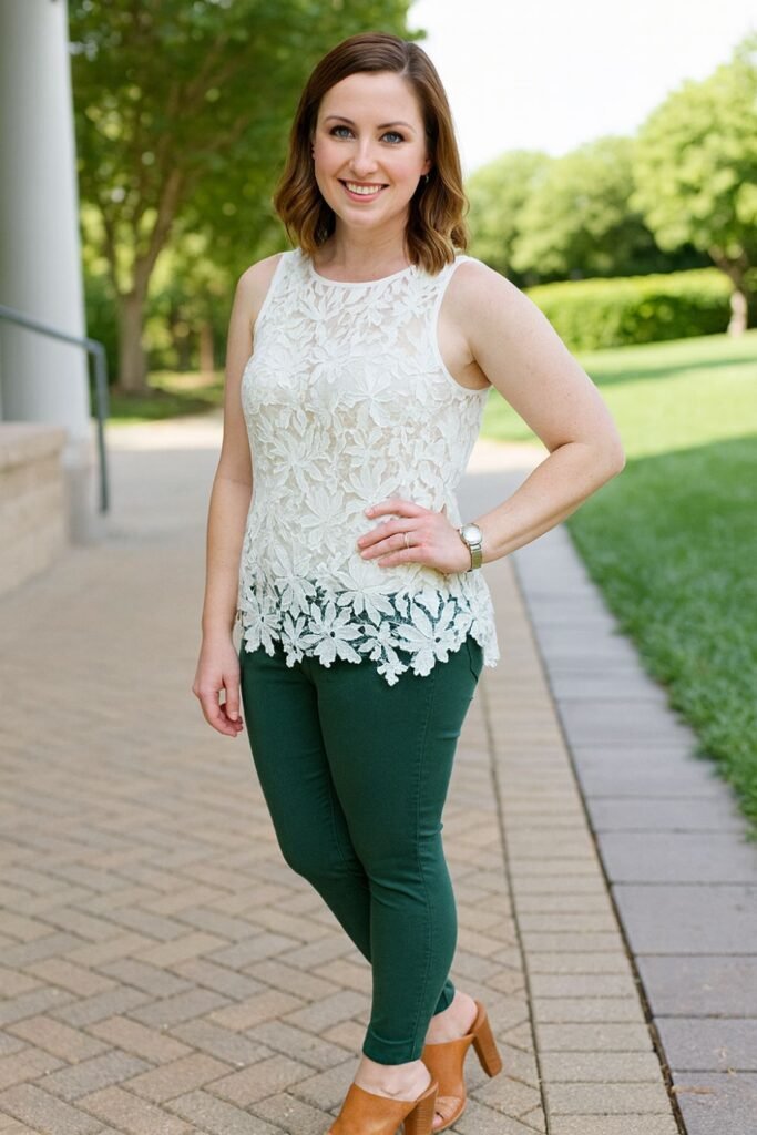 Green Jeans with Lace Camisole 