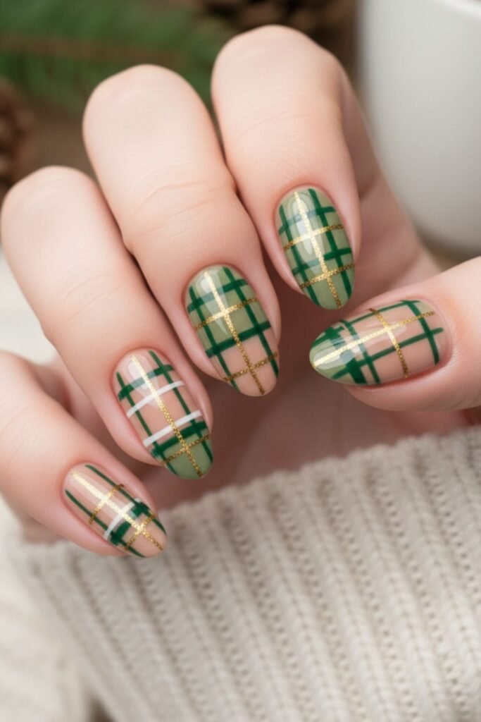 Green Plaid Nails