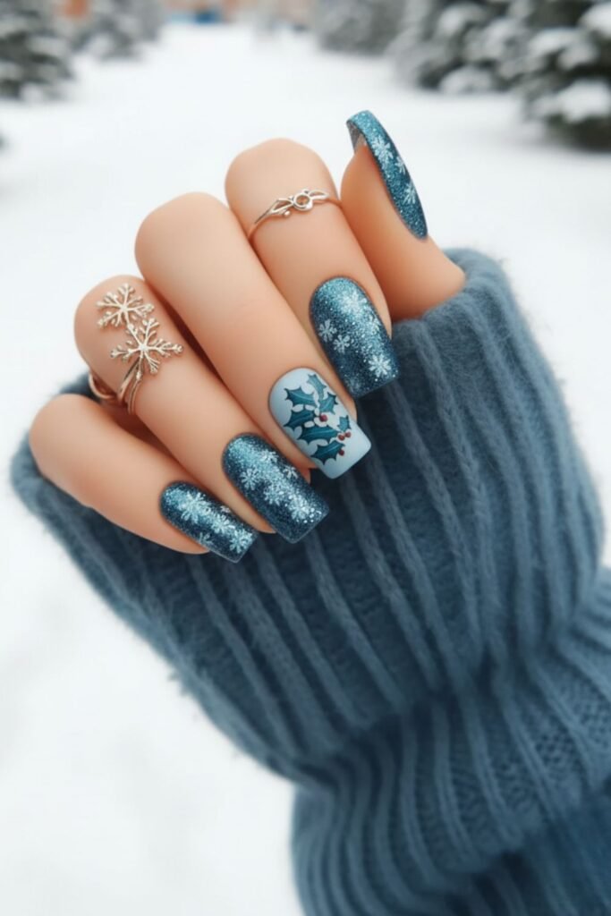 Holly Jolly Blue Nails