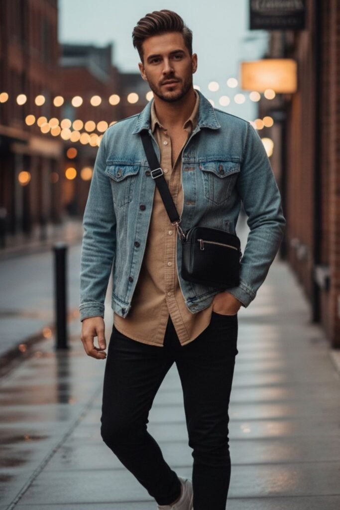 Latte Beige Shirt with Denim Jacket