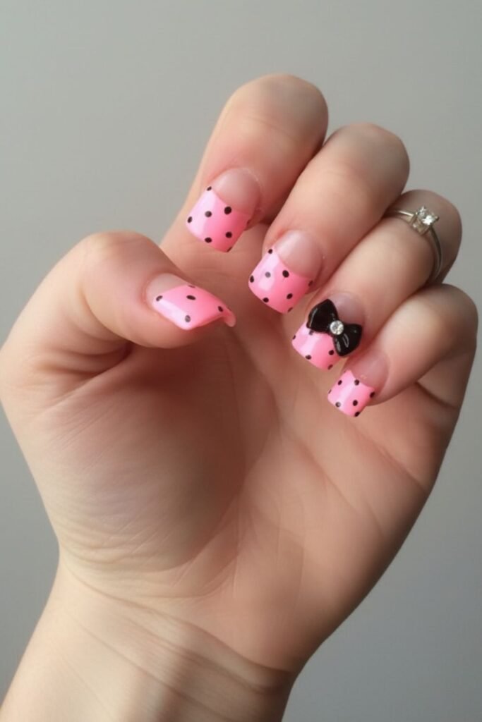 Light Pink Base With Ribbon And Polka Dots
