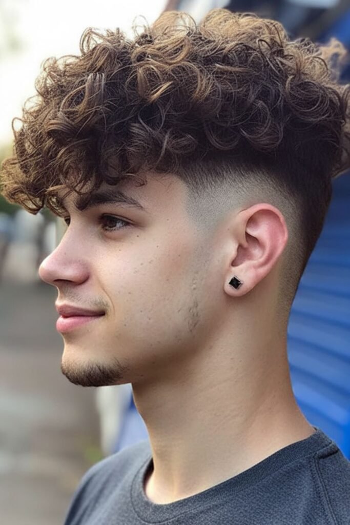 Long Curly Hair With Low Drop Fade