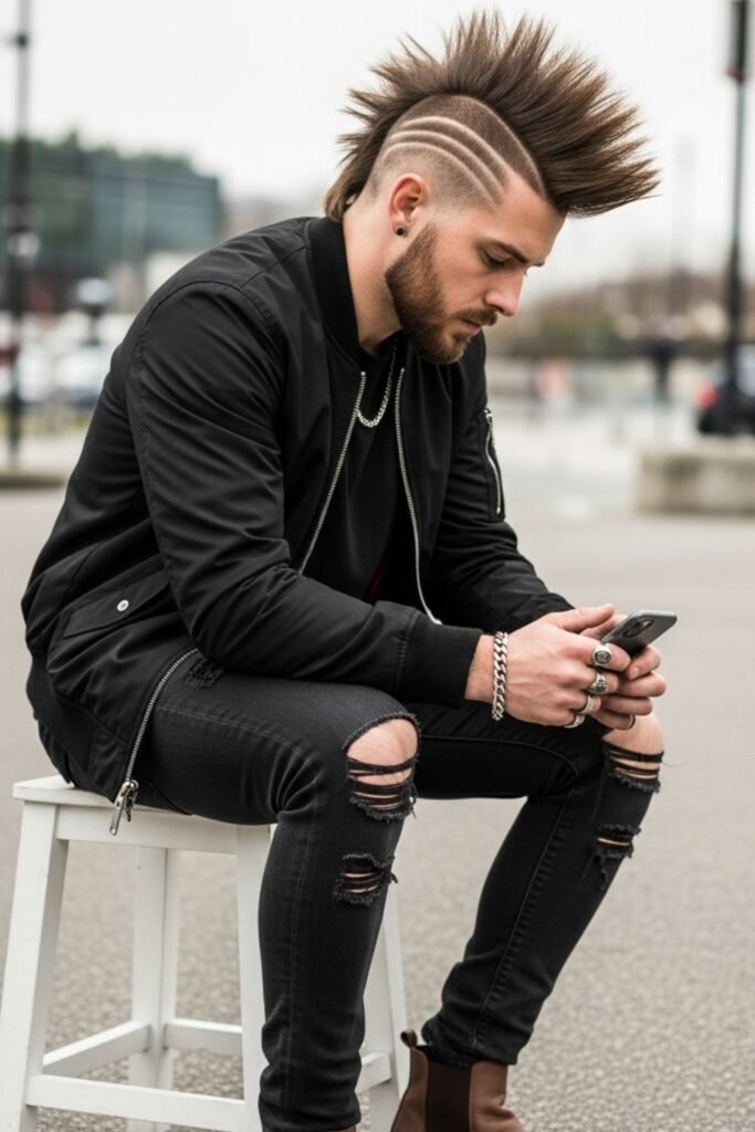 Long Faux Hawk With Shaved Designs