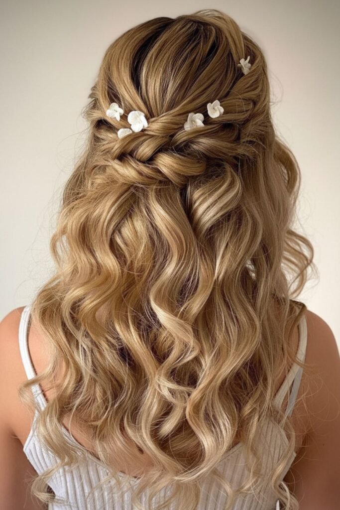 Loose Beach Waves with Floral Pins