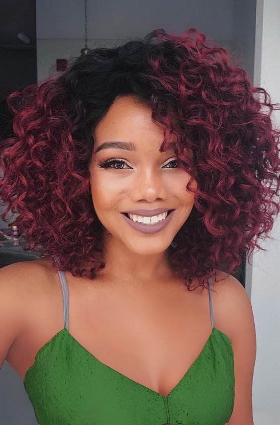 Mahogany Red Curls with Lowlights