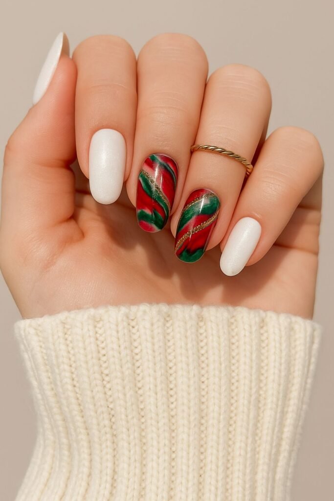 Marbled Christmas Nail Art Idea