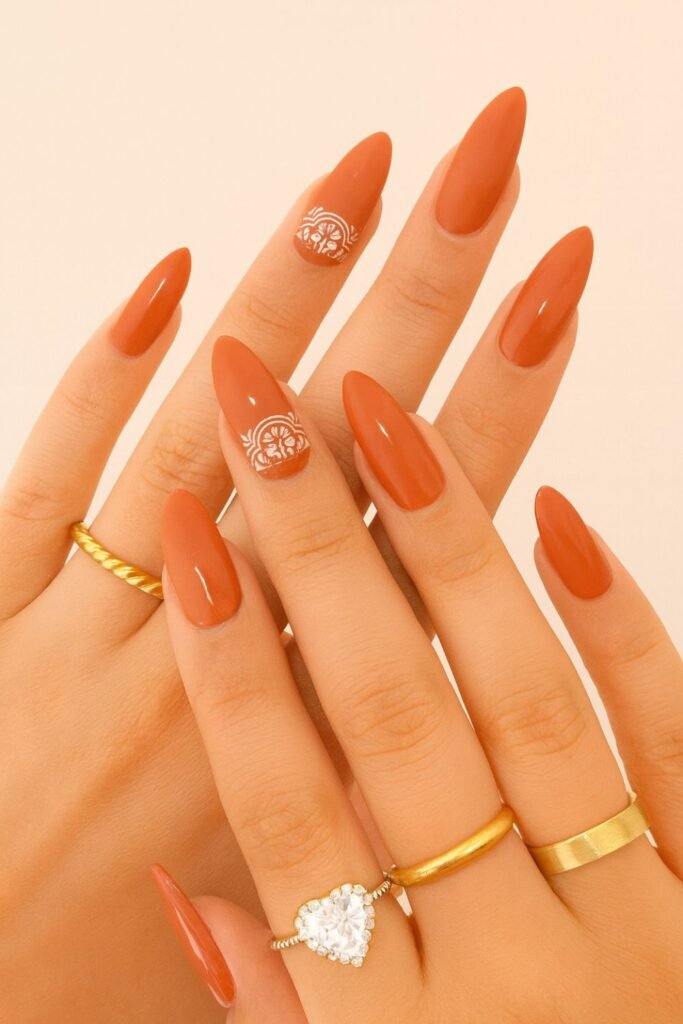 Minimalistic Look Burnt Orange Nail Design