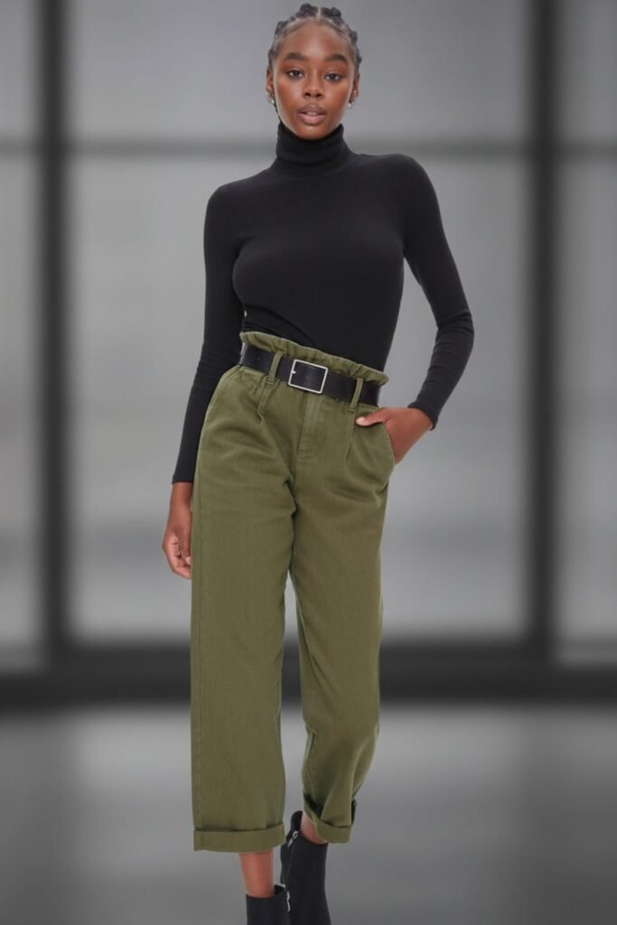 Olive Green Jeans with Turtleneck