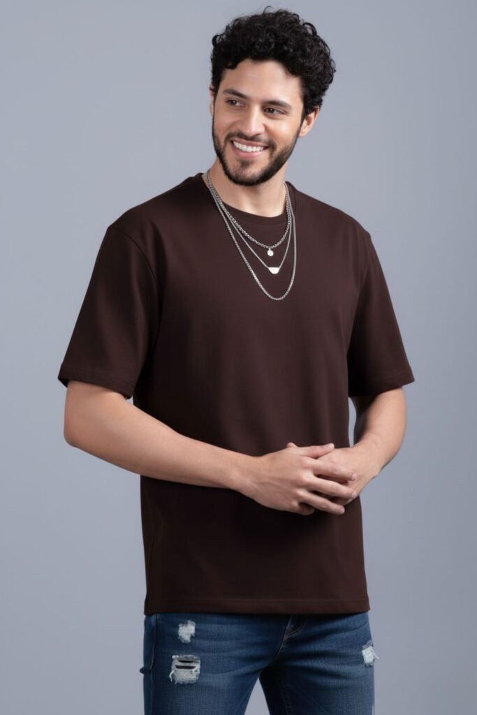 Oversized Coffee Brown Shirt with Distressed Jeans