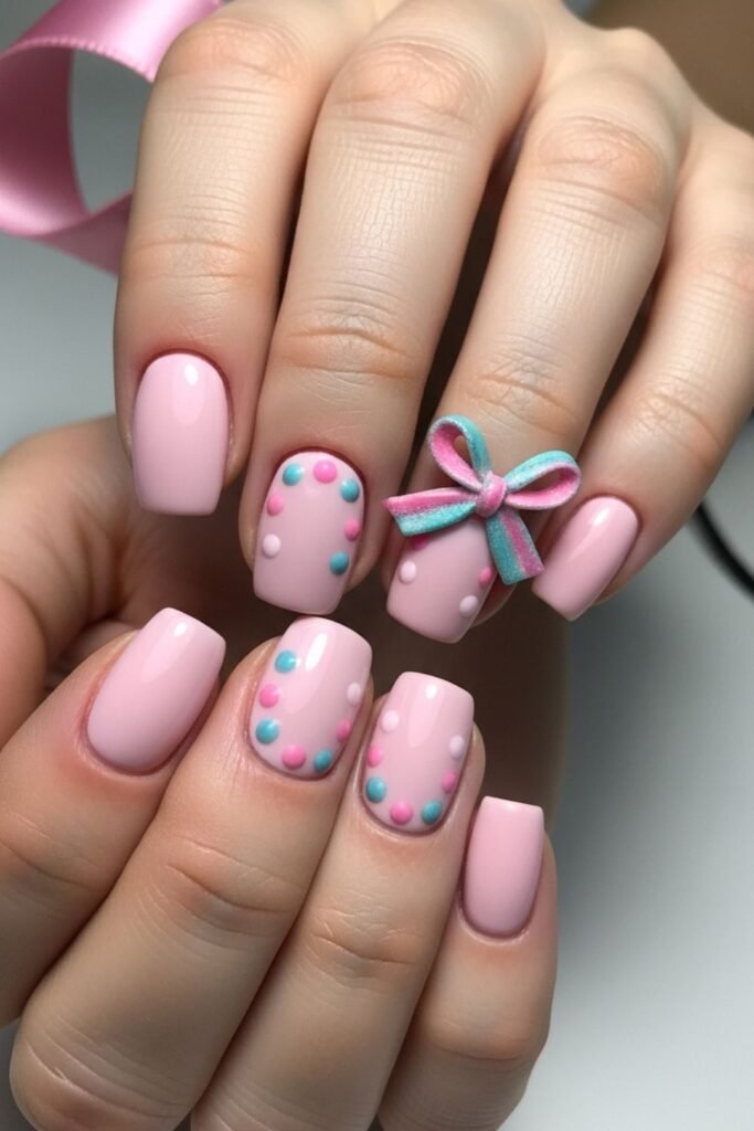 Pastel Pink With Ribbon And Dots