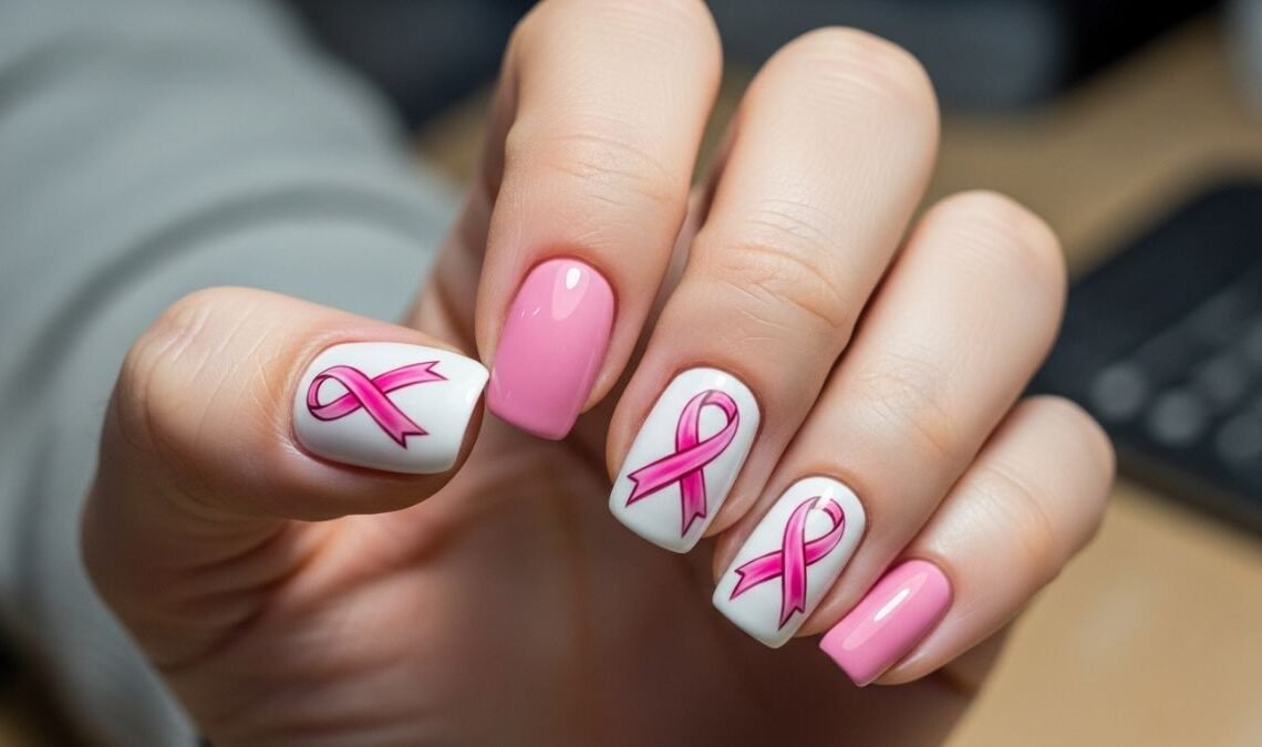 Pink Ribbon Nails