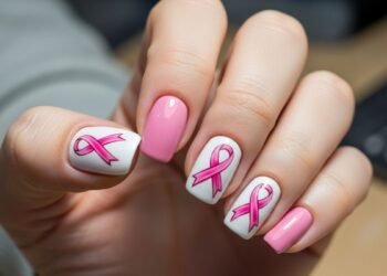 Pink Ribbon Nails