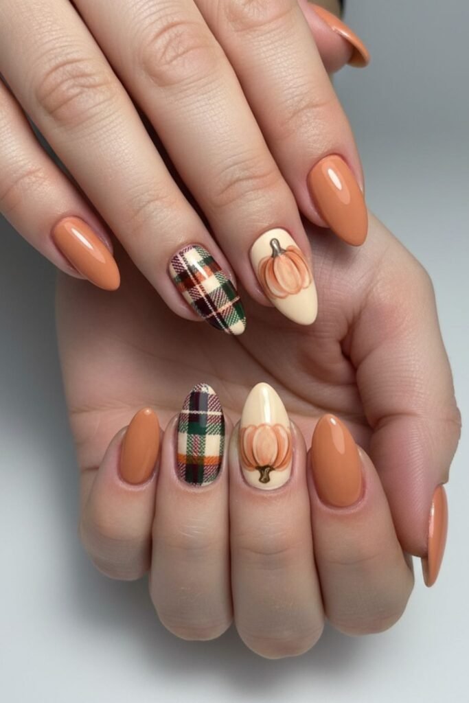 Plaid Pumpkin Nails