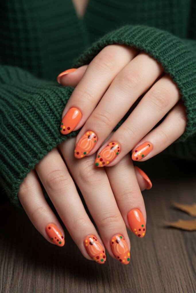 Pumpkin Dots Nails