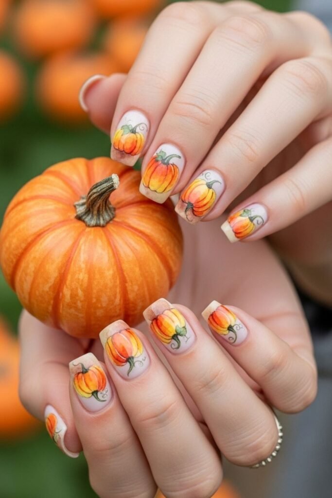 Pumpkin Patch Watercolor Nails