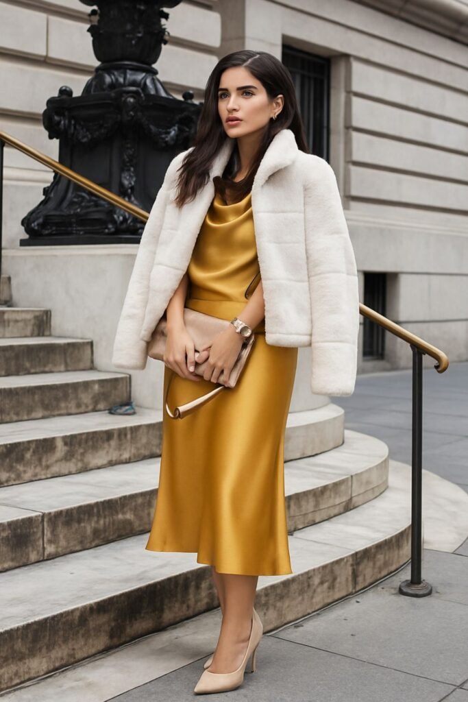 Satin Slip Dress & Faux Fur Coat