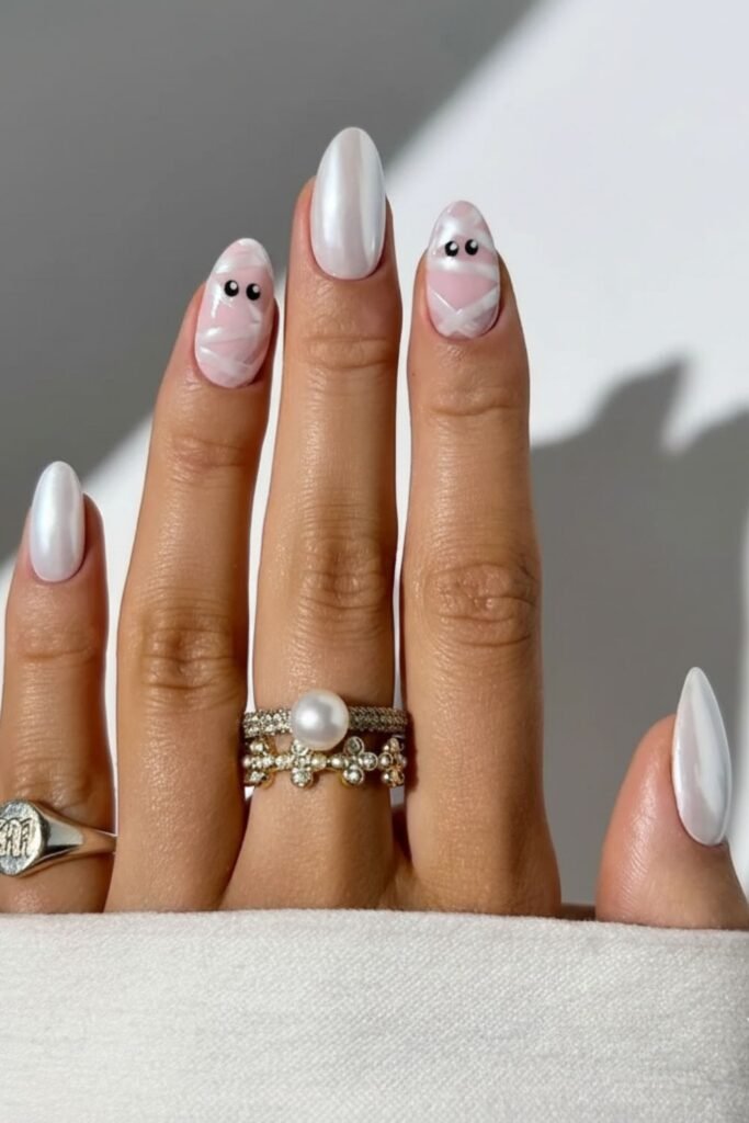 Shimmery White Mummy Manicure