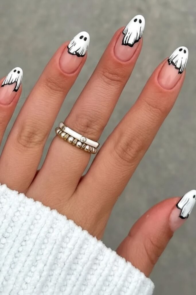 Simple + Spooky Ghost French Tips