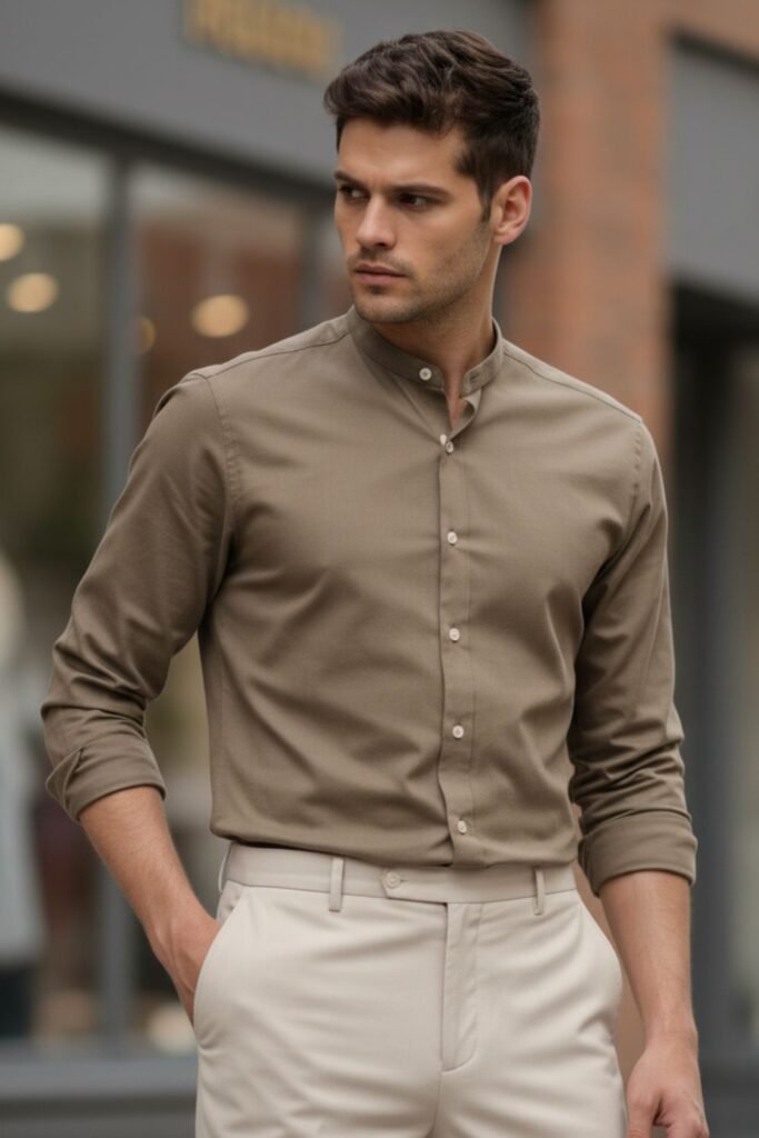Slim-Fit Mocha Shirt with Tailored Trousers
