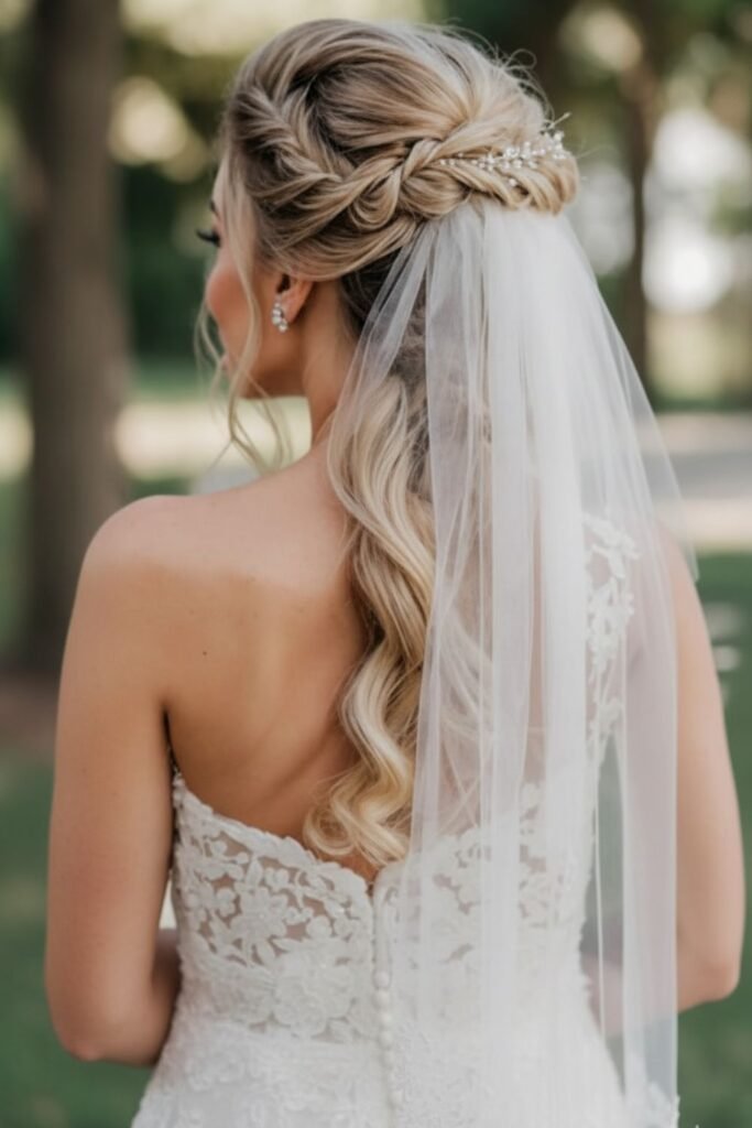 Textured Crown Braid with Lace Veil