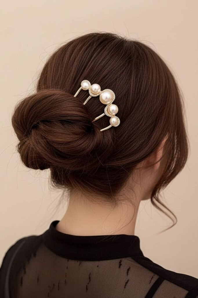 Twisted Side Bun with Pearl Hairpins