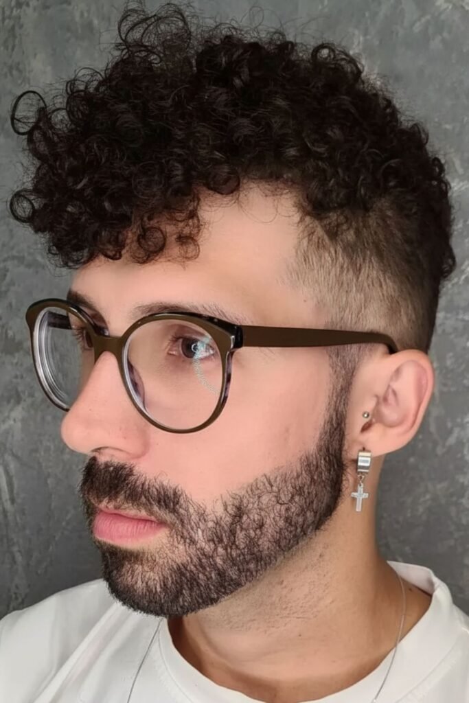 V-Shaped Curly Taper Fade