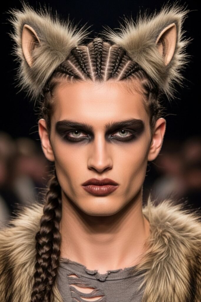 Werewolf Braided Hair With Furry Ears 
